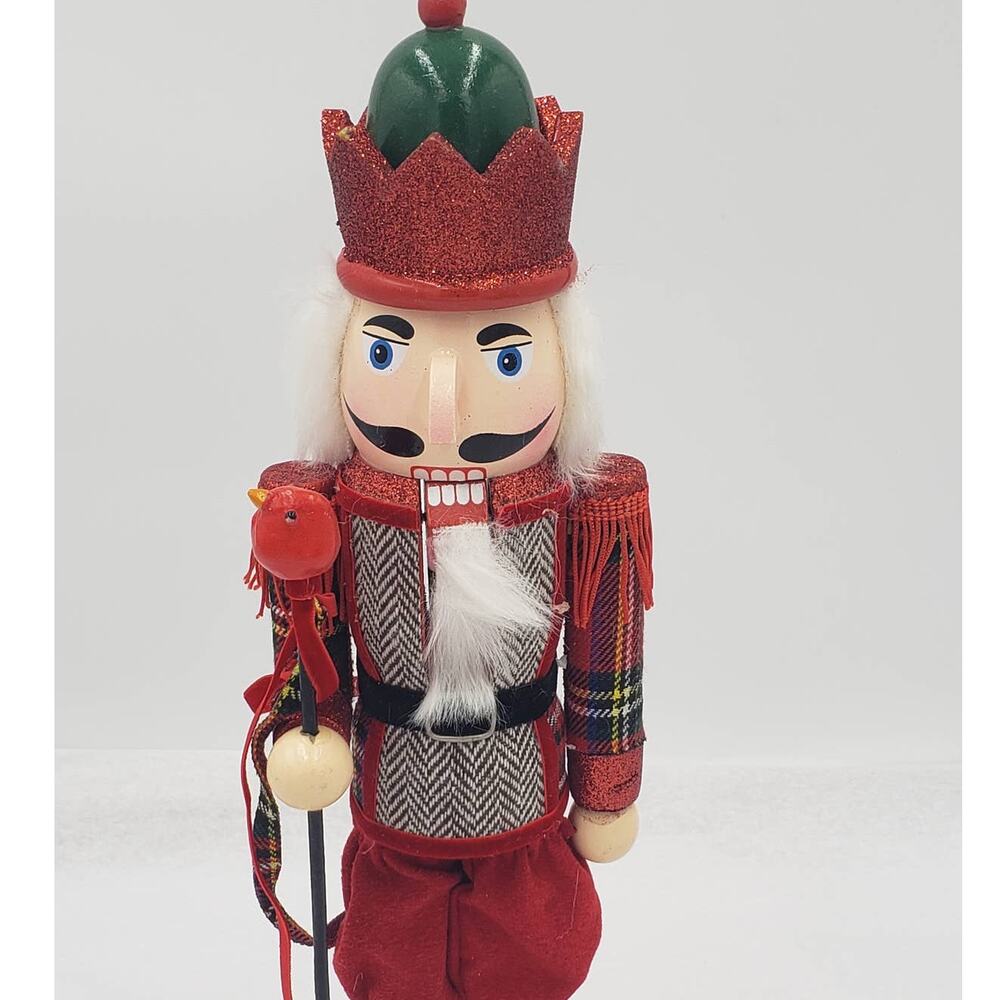 Nutcracker Red Bird Cane Glittered Christmas Holiday Decor 15" Tall